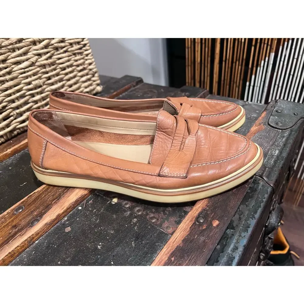 Pierre Cardin Tan Leather Penny Loafers Comfort Shoes Women’s 7.5